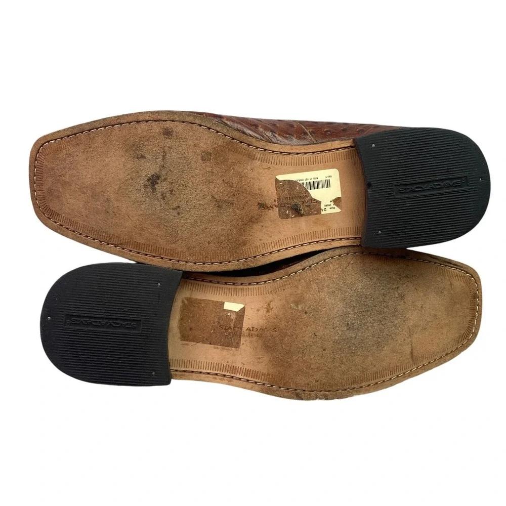 Stacy Adams Shoes Mens 13M Brown‎ Leather Ostrich Embossed Square Toe Oxford